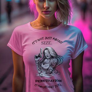 It's Not Just About The Size Womens Short Sleeve Pink Tee